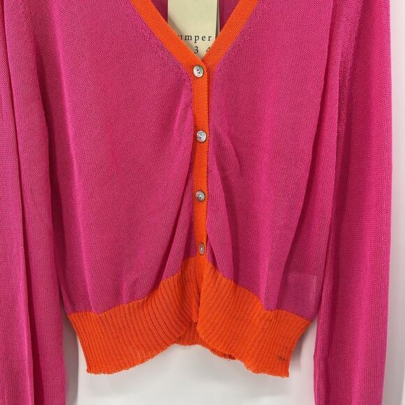 Jumper 1234 Women's Open Weave Colorblock Cardigan - Fuchsia/Neon Orange - 4 NWT - Picture 4 of 7